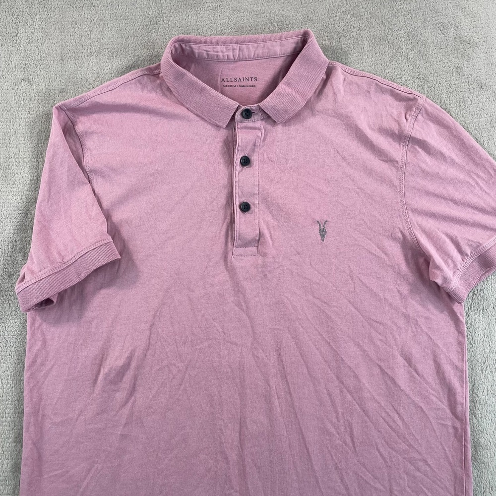 All Saints Vidal Polo Shirt Men Medium Lavender Short Sleeve Designer Logo $109
